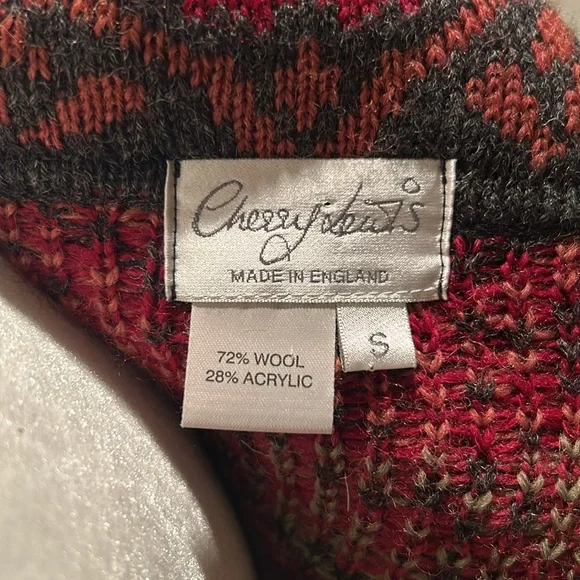 Chessy Lewis Wool Blend Cardigan Sweater in Red & Grey Pattern Size Small - Picture 7 of 7